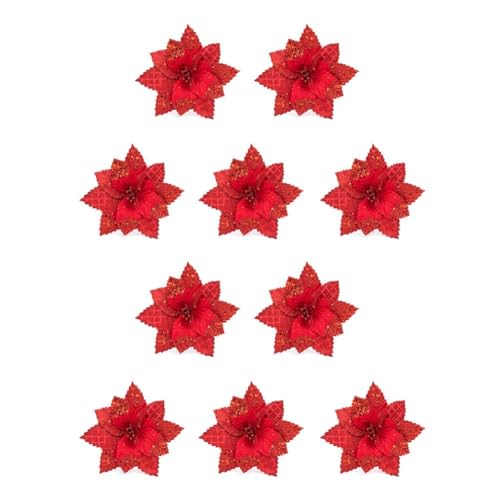 Flores de Pascua artificiales de 17 cm en maceta, decoración de Navidad para centro de mesa de hotel, exhibición de árbol de Navidad, adornos de centro comercial, corona roja, flores doradas de