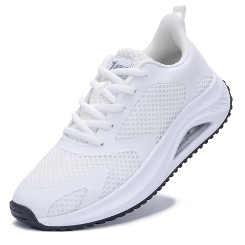 JOYFON Women's Arch Support Walking Shoes Breathable Orthotic Gym Nurse Tennis Sneakers for Plantar Fasciitis Foot Pain AllWhite Size 10