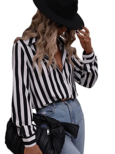 SweatyRocks Women's Long Sleeve Button Down Dressy Casual Collared Striped Blouse4