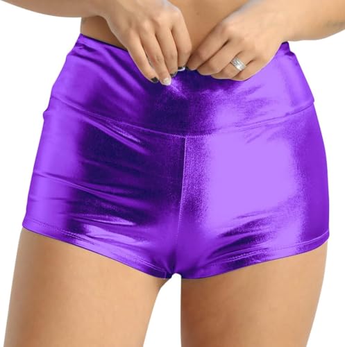 OSRDFV Women's Shiny Metallic High Waist Dance Booty Shorts Gym Yoga Hot Pants Dancewear (Purple, M) OSRDFV Women's Shiny Metallic High Waist Dance Booty Shorts Gym Yoga Hot Pants Dancewear (Purple, M)