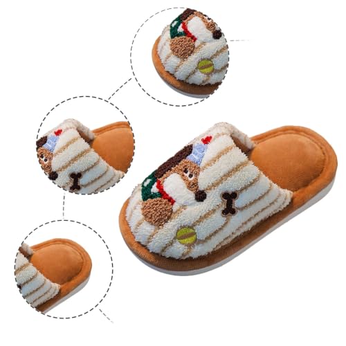 Kids Fuzzy Slippers Cute Dog Embroidery Plush Lined Indoor House Shoes - image 3
