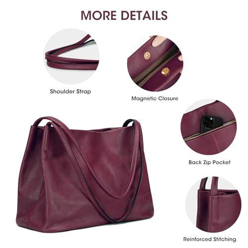 Image of Kattee Leather Tote Purse for Women, Casual Hobo Shoulder Bag | Roomy tote purse with a magnetic snap closure for work, shopping, and daily use.