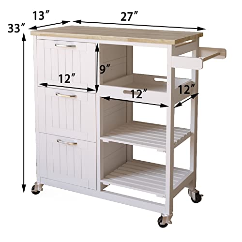 Nsdirect Kitchen Island Cart,Industrial Kitchen Bar&Serving Cart Rolling On Wheels Utility Storage Trolley With 3-Tier Wine Rack Shelves&Three Storage Drawers,Soild Rubber Wood Top #TOP3