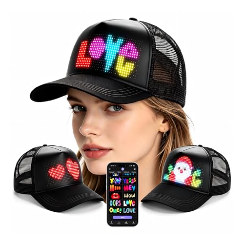 XIXHHAT Smart LED Hat with Programmable Bluetooth Display Custom Light Up Baseball Caps for Adults Men Glow in The Dark Personalized Hats for Rave Accessories & Party - Black