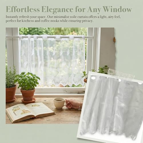 Bistrogardine 50x150 cm,Moderne Scheibengardine Voile für Küche, Wohnzimmer & Schlafzimmer,Kurzstore mit Stangendurchzug,Halber Vorhang für Kleines Fenster,Kaffeevorhang,Landhausstil (Blümchen)