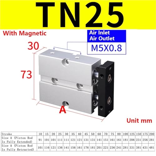 Cylindre double action TN20 pour guidage pneumatique précis 35mm - 7