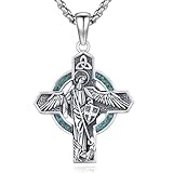 StoryEtain St Michael Cross Necklace 925 Sterling Silver Saint Michael Pendant Necklace Religious Patron Saint Catholic Jewelry Gift for Men Women