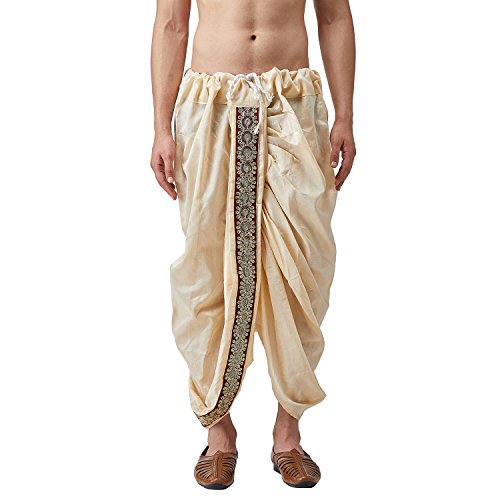 Sojanya (Since 1958 MenS Silk Fancy Border Dhoti Beige