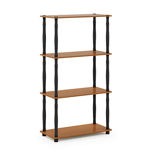 Image of Furinno Turn-N-Tube 4-Tier Multipurpose Shelf Display Rack, Classic Tubes, Light Cherry /Black