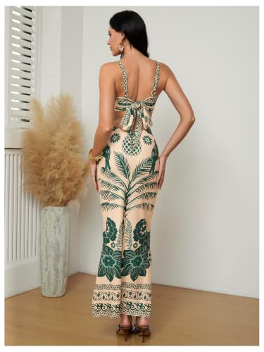 Image of Floerns Women's Tropical Bow Tie Back Long Dress Sleeveless Maxi Dress | Hawaiian Resort Wear, Coastal Vacation, Beach Wedding Guest, Side Slit, Spring Break Outfits