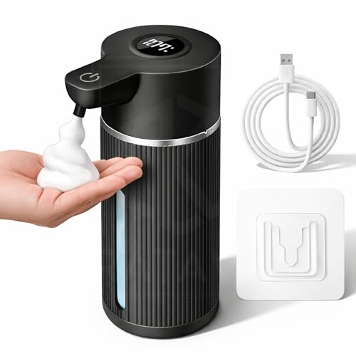 Image of 450ML Automatic Touchless Foam Dispenser, Rechargeable Sensor Foaming Dispenser with Digital Display, 4-Speed Adjustable Foam Control, Electric Auto Dispenser for Bathroom & Kitchen (Black)