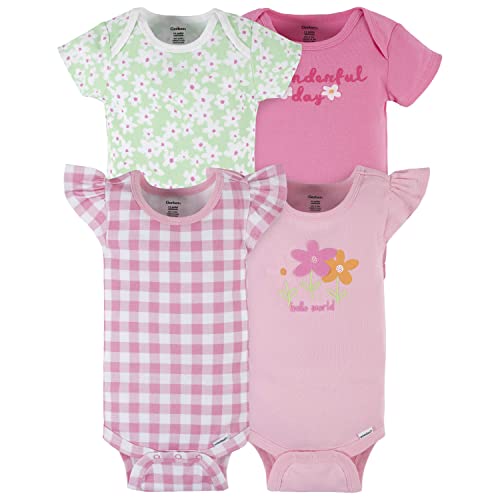 Image of Gerber baby-girls 4-pack Short Sleeve Onesies Bodysuits