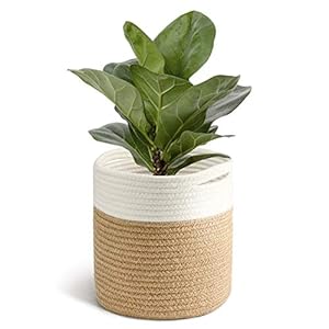 TIMEYARD Jute Rope Plant Basket Small Woven Storage Basket for Up to 7″ Planter, 8″ x 8″ Decorative Plant Pot Cover Woven Planter Basket Laundry Basket with Handles Modern Home Décor