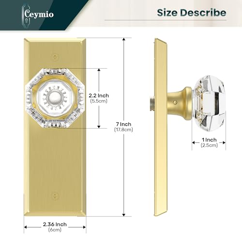 Image of Glass Door Knobs for Interior Doors - Vintage Crystal Passage Closet & Hallway Door Knob - Diamond Cut Door Handle - Brushed Bold Finish (1 Pack)
