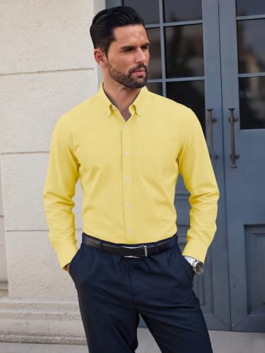 GIANZEN Mens Light Pastel Yellow Dress Shirt Shirts for Men Long Sleeve Button Down Big and Tall Men's Casual Business Oxford Light Yellow Size M — view 3