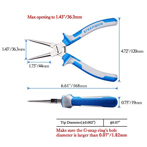 Speedwox Circlip Pliers Internal Snap Ring Pliers With Straight Jaw 7 Inches Retaining Ring Plier Precision C Clip Pliers (Tip Diameter 0.07") Fixed Tip Comfort Tpr Handles #TOP5