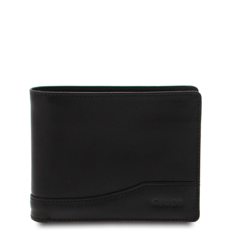 Giudi ® - Portafoglio Uomo in pelle vacchetta, portamonete, porta documento, porta tessere, porta carte, Made in Italy, classico (Nero)