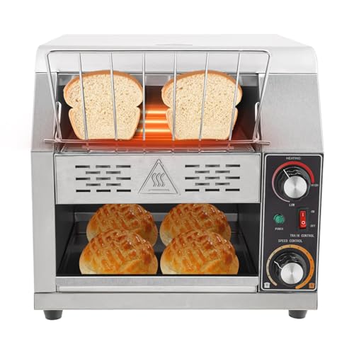 HAPPCUCOE Commercial Conveyor Toaster 300Slices/Hour,1900W Stainless Steel Bread Oven with Temp and Speed Control for Bakeries,Restaurants, Buffets,Silver