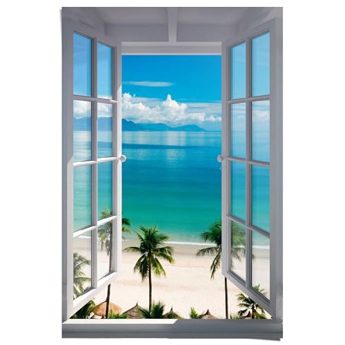 Poster REINDERS Fenster zum Strand blau (farbe bild(er) blau) B61cm H915cm Papier Bilder