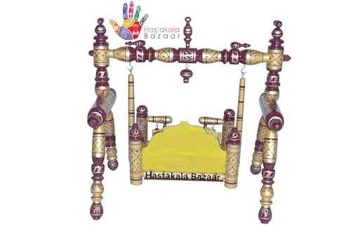 Image of Wooden Hindola Parna Krishna Jhula Foldable Beautiful Swing (Cherry Pearl Yellow), 24 x 48 x 43 Cm