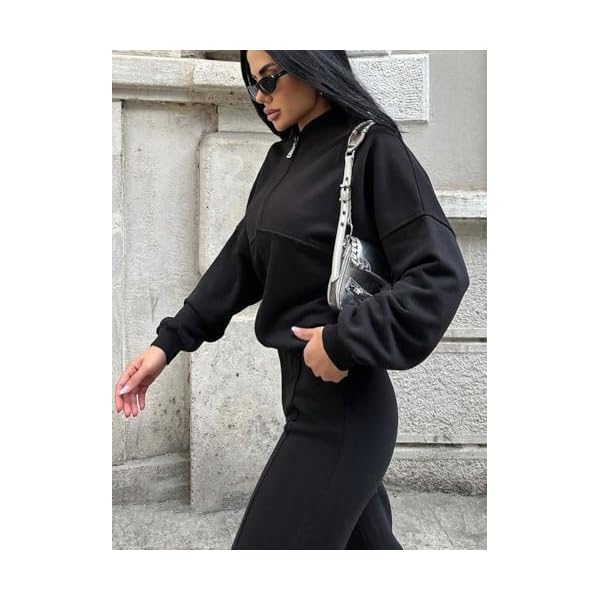 Women's Two Piece Tracksuit, Long Sleeve Zip Up Sweatshirt, Long Pants Set, Navy - Image 4