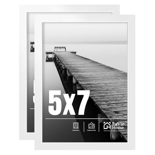 LaVie Home 5x7 Picture Frame 2 pack Display Pictures 5 x 7 Frame 5x7 White Photo Frame with HD Plexiglass Display Frame for Vertical or Horizontal Classic Collection
