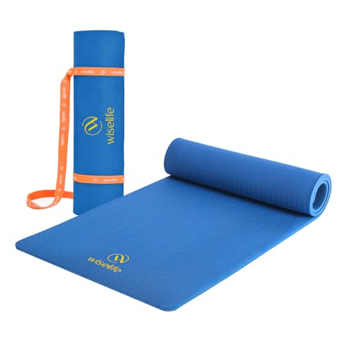 Image of WiseLife Classic Eco-TPE 10 MM Yoga Mat with Yoga Strap for Men & Women | Extra Thick, Long & Wide Non-Slip, Anti-Tear Exercise Mat for Home, Gym, Workout, Fitness, Yoga & Pilates (Navy Blue)