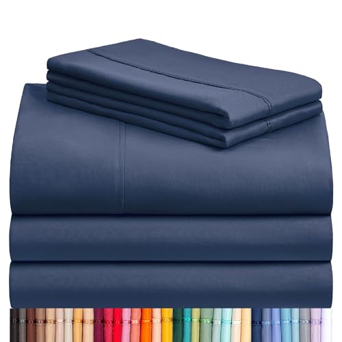 Image of LuxClub 5 PC Split King Sheet Set, Breathable Luxury Bed Sheets, Deep Pockets 18 inch Eco Friendly Wrinkle Free Cooling Sheets Machine Washable Hotel Bedding Silky Soft - Navy Split King