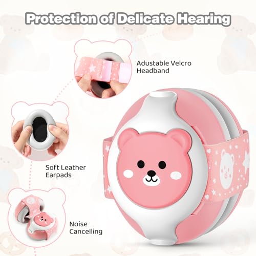 Image of YomauiYee Baby Earmuffs,Bear Infant Headphones Noise Cancelling Baby Ear Protection with Adjustable Headband Sound Proof Headphones, Travel Essentials for Travel