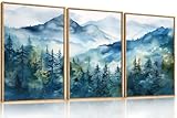 Celestdeco Blue Ridge Mountains Forest Framed Canvas Wall Art Set, Natural Landscape Wall Decor, Green Pine Trees Wall Painting, Woodland Artworks for Living Room, Bedroom, Dining Room - 16'x24'x3