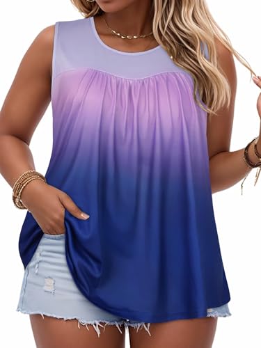 Image of Women Plus Size Tank Top Casual Summer Tops Loose Fit Sleeveless T Shirts Trendy Crewneck Tunic Tees 2026