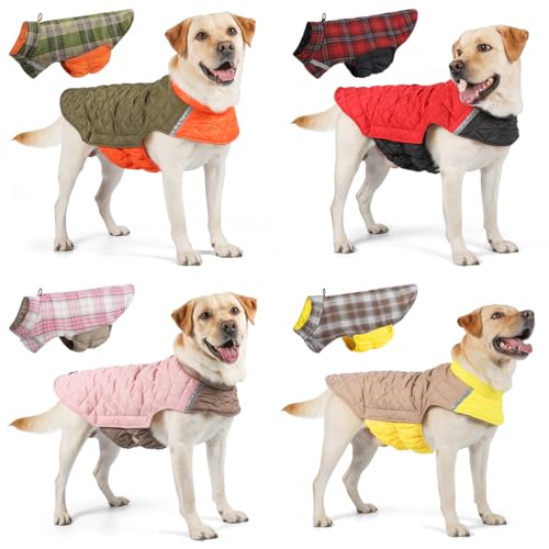Morycat犬服 秋冬 綿服 Dカン 両面使用 ジャケット 厚い 袖なし 防寒 防雪 綿服 チェック柄 ダウン ベスト 防寒 暖かい ドッグウェア 着脱簡単 お散歩 お出かけ 小中大型 (グリーン,6XL)