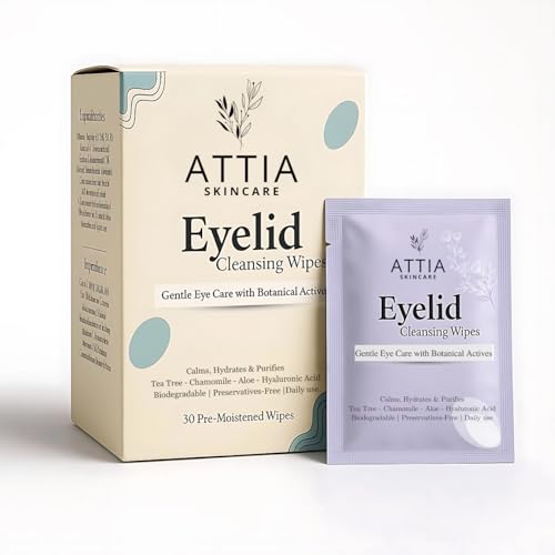 ATTIA Micellar Eyelid Cleansing Wipes, Fragrance-Free Eyelid Care for Dry, Irritated Eyes, Gently Cleanses, Hydrates & Soothes Eyelids, Moisturizing Eye Wipes for Daily Use, 30 Wipes