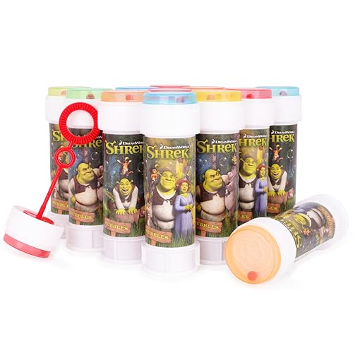 Toyland® Lot de 12 Bulles Shrek avec Baguettes, Solution 60 ML et Couvercle Labyrinthe Fantaisie - Jouets pour Argent de Poche et Pochettes Surprises