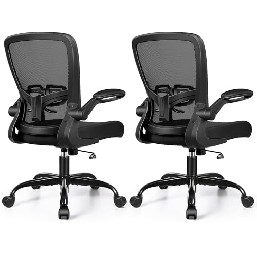 FelixKing Office Chair, Ergonomic Desk Chair with Adjustable Height and Lumbar Support Swivel Lumbar Support Desk Computer Chair with Flip up Armrests for Conference Room (Black),Pack of 2 B