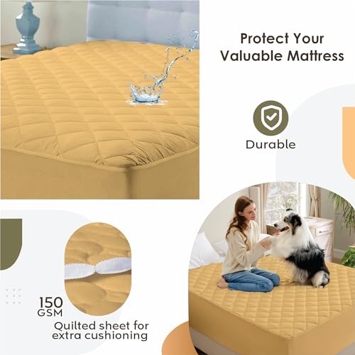 Image of Ayka 100% Waterproof Double Size 72x48 inch Cotton Quilted Mattress Protector Breathable Hypoallergenic Noiseless Ultra Soft Elastic Fitted Bed Protector Mattress /Bed Cover (Beige, Double (72 * 48 inch))