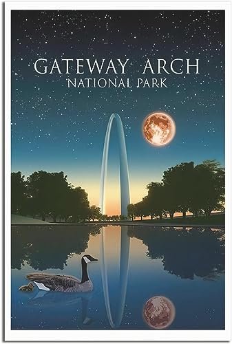 Lienzo póster Gateway Arch de St Louis en pintura decorativa retro de 50x75cm sin marco