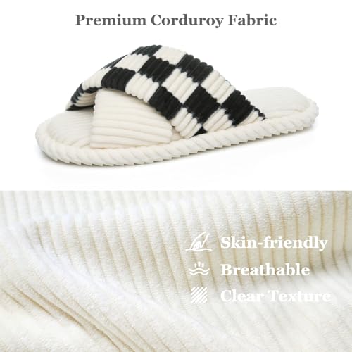 Image of GOEWY Slippers for Women Memory Foam House Bedroom Corduroy Crossbands Open Toe Slides Sandals Shoes Comfy Trendy Gift for womens Anti-Skid sole