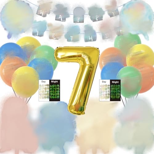 Kit de décoration pour anniversaire d'enfant de 7 ans, Bannière, Tatouages ​​temporaires pour enfants, Ballons chiffres, Ballons de dessin animé, Decoration anniversaire Garçons et filles