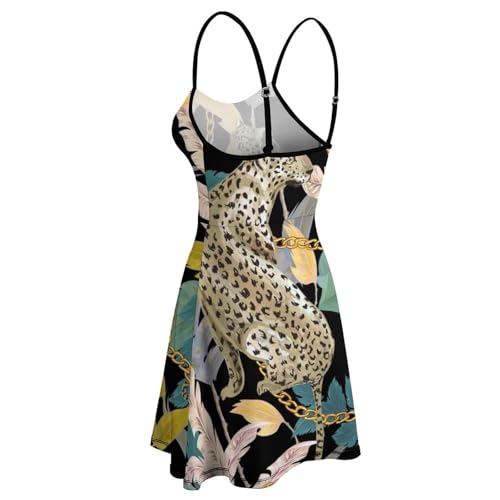 Robe d'été à bretelles imprimé léopard chaîne en or