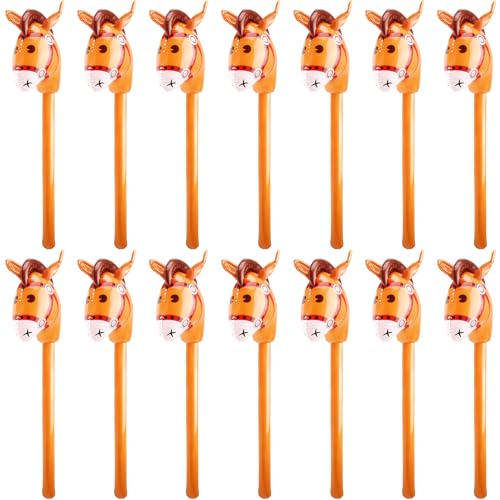 Haconba 14 Pack 40 Inch Inflatable Stick Horse Blow up Cowboy Cowgirl Pony Horse head Stick Balloon for Birthday Christmas Baby Shower Cowboy Theme Party Favors (Color Set 2)