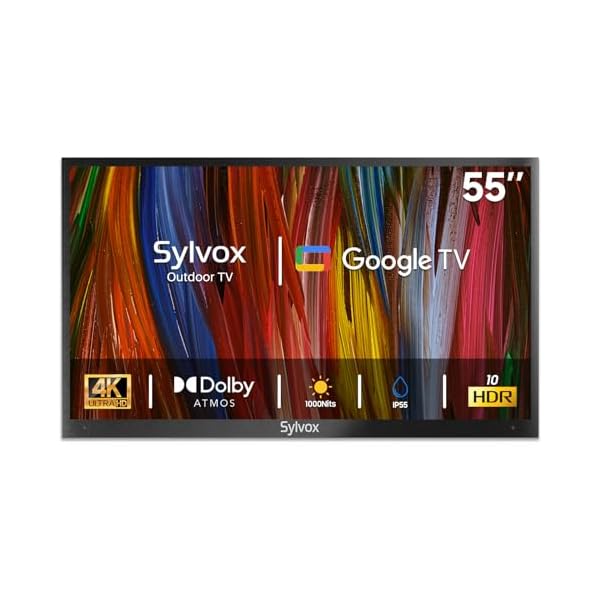 SYLVOX Outdoor TV, 55 inch Smart TV Waterproof Outdoor TVs, 4K Weatherproof Television for Outside, Support Google Assistant, Chromecast, 1000 nit Brightness Partial Sun (Deck Pro 2.0/2024)