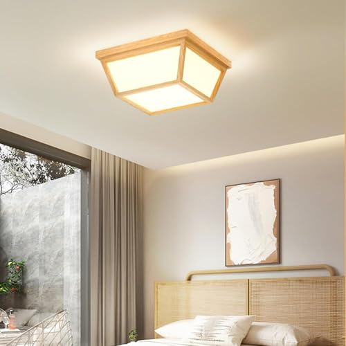 Lámpara de techo cuadrada estilo japonés de madera blanca 4