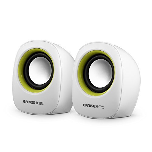 Earise AL-101 3.5mm Mini Computer Speakers, Powered by USB (White)