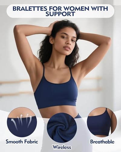 Women Sports Bras Adjustable Spaghetti Strap Bralettes, Scoop Neck Wireless Padded Tank Top Workout Yoga Top Basic Camisole3