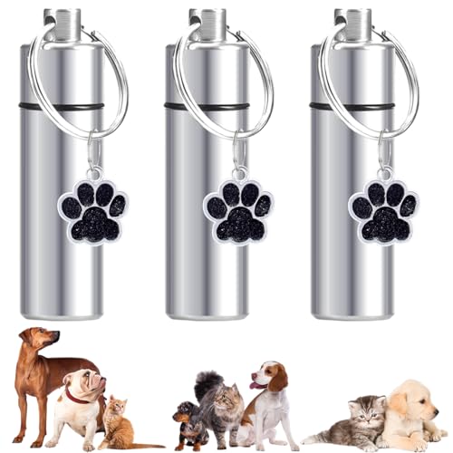 Asaisimg wasserdichte Urnen für Hunde, Asche, kleine Urne, Gedenkanhänger, Schlüsselanhänger, Zylinder, Katze, Hund, Urne für Haustierasche, Einäscherung, Andenken, Asche, Schmuck, 3 Stück