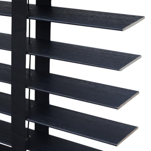 Persiana Veneciana de Madera Persianas Horizontales para Ventanas/Puertas/Balcones Estores Privacidad W 25/30/35/45/60/80/100/130/160cm Personalizado Cortinas con Lamas 5cm(Textura Negra)