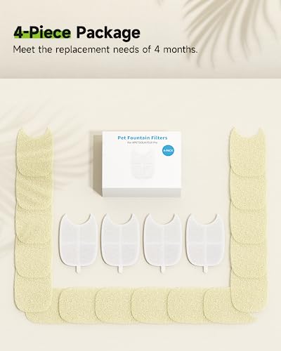 APETDOLA Filtro de fonte de água sem fio para gatos, pacote com 4 filtros com 16 esponjas de pré-fil