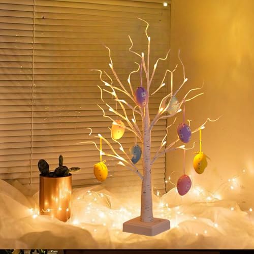 Xusdamyj Easter Egg Ornaments, Easter Tree Lamp Easter Decorations for Party Home Spring Easte?White Birch Tree Easter Decorations Battery or USB Powered for Bedroom Living Room Party