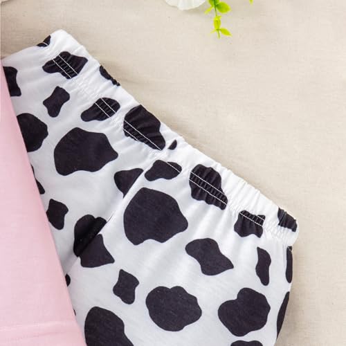 Image of Girl 2pcs set with ruffle sleeves top flared pants spring summer short sleeves 4-12Y (Cow-Pink, 7-8 Years)